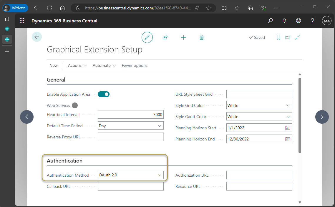 Choose OAuth 2.0 in Authentication FastTab