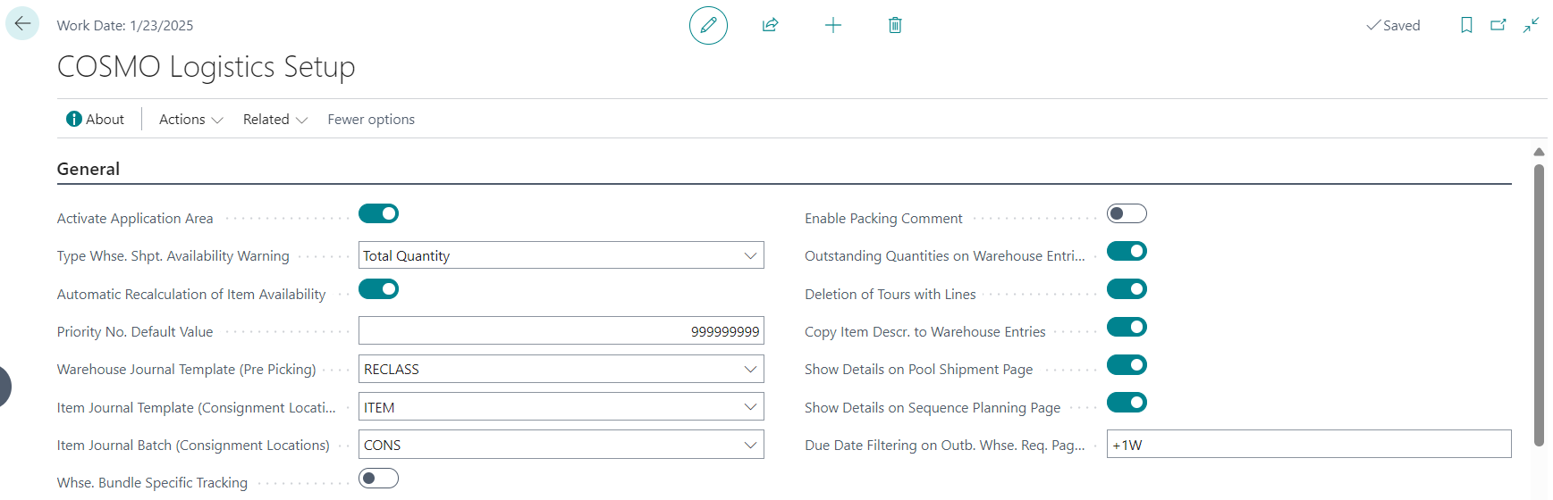 Logistics Setup Card General