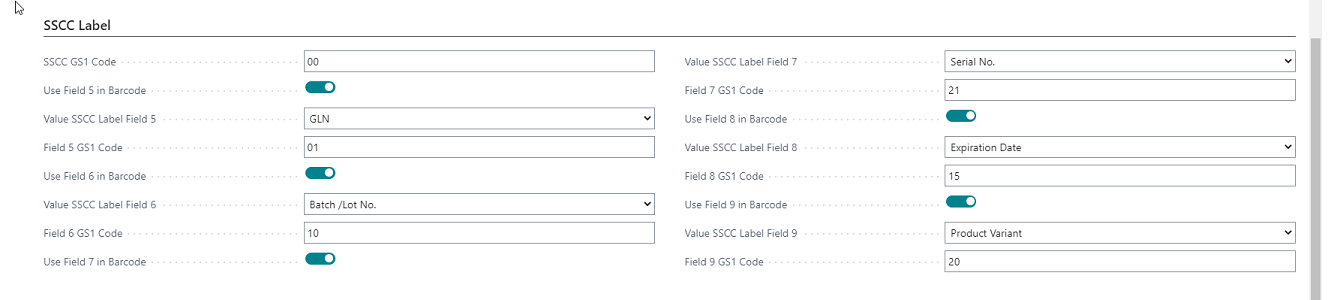 Logistics Setup Card SSCC