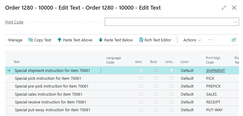 Table Filter for shipments