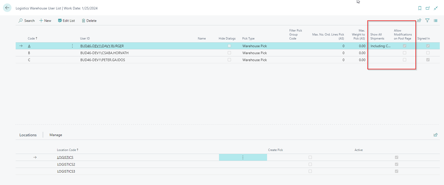 Logistics Pool-Whse. Shipments