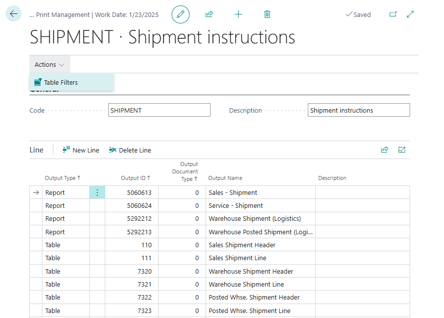 Print Management Table Filter