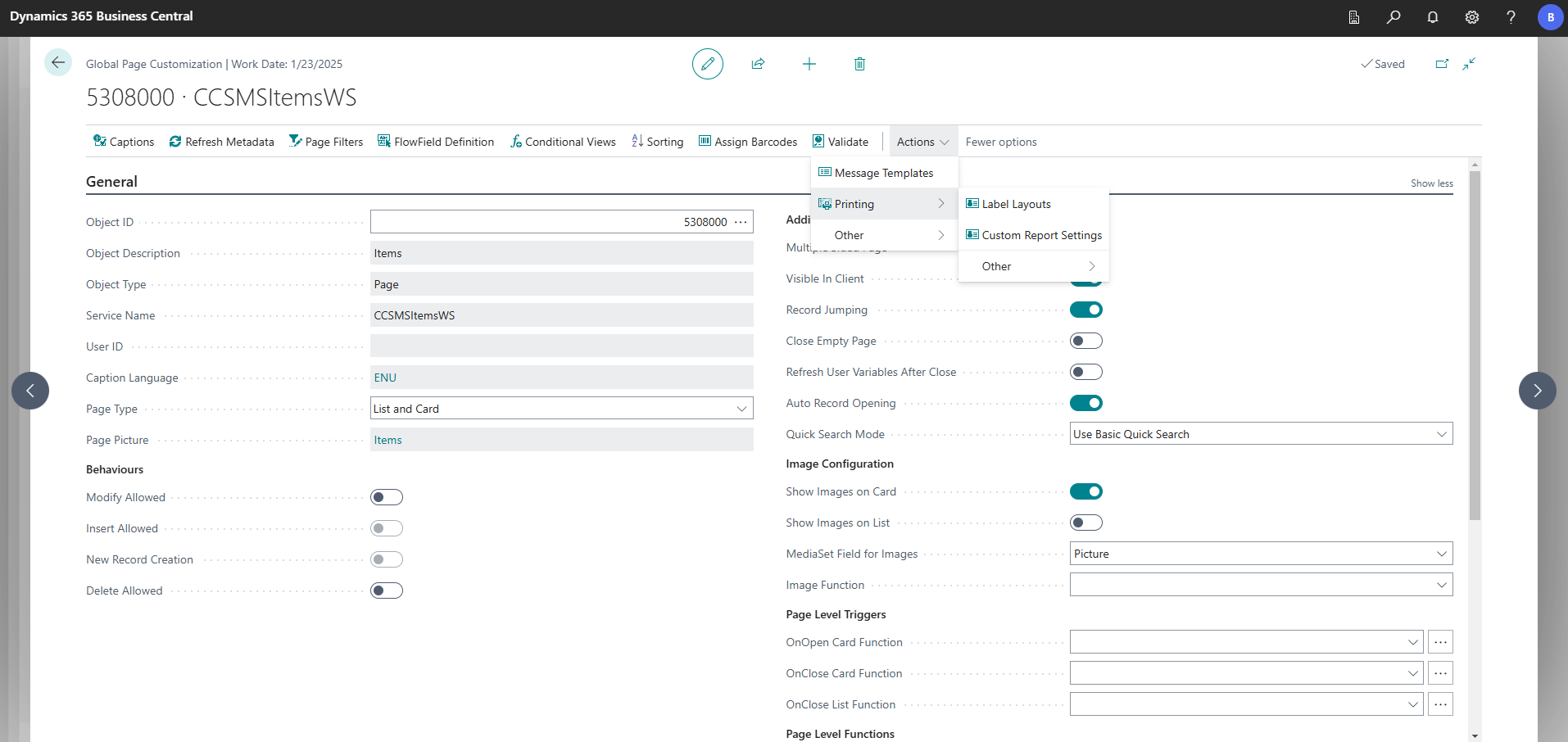 Page Customization Header Card - Functions