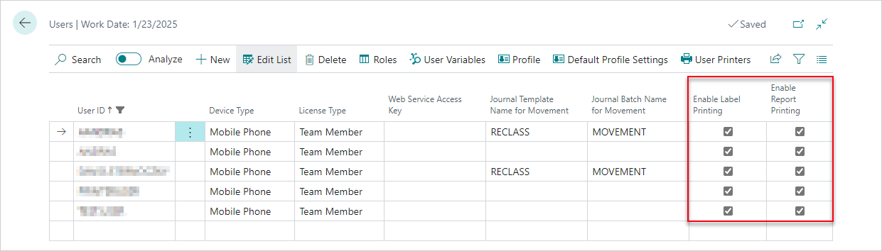 User setup