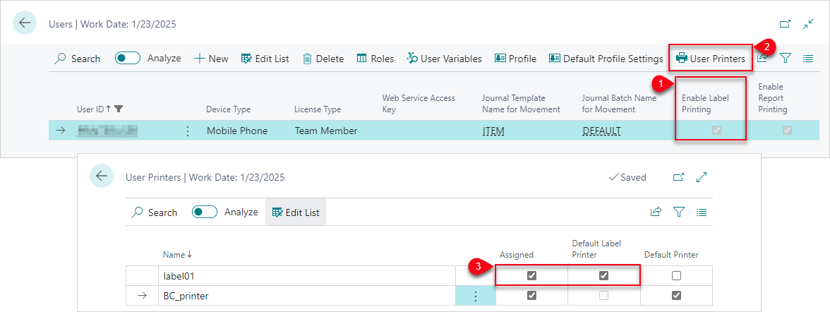 User settings page