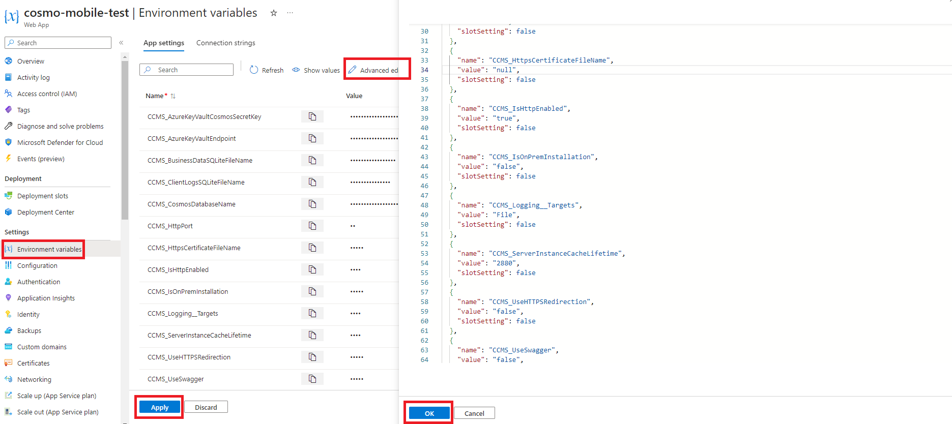 Web App Environment Variables