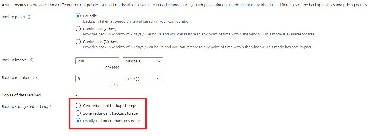 CosmosDB Backup Policy