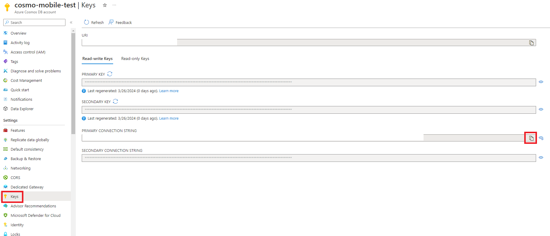 CosmosDB Connection String