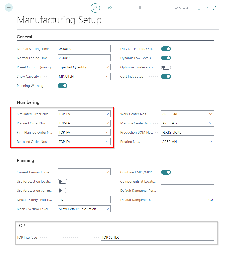 Manufacturing Setup