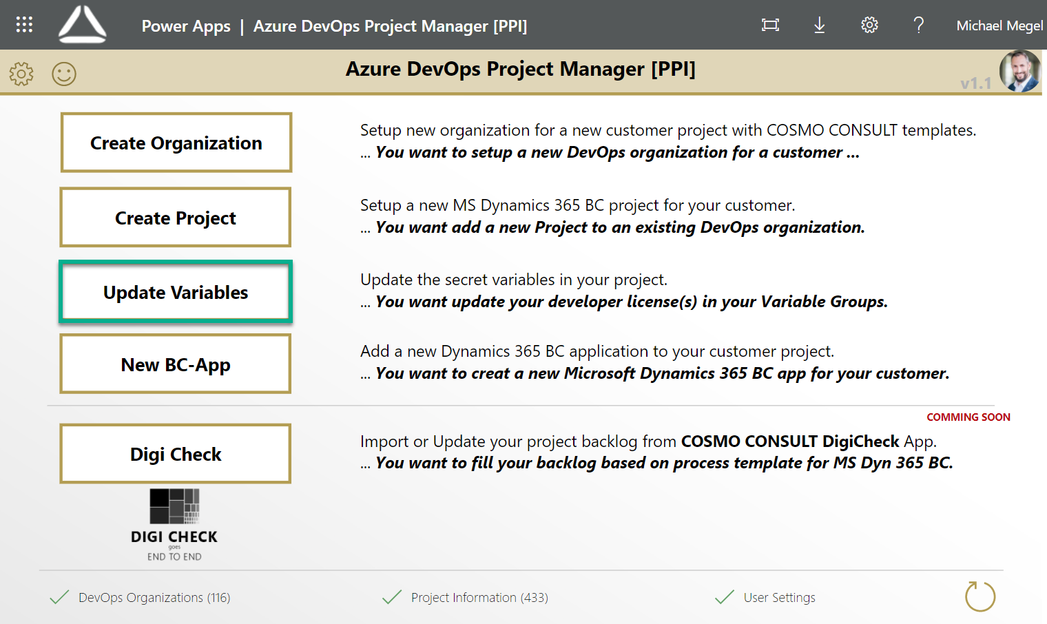 Update Variables Page